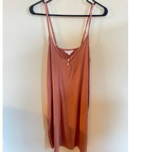 Danskin Womens Ribbed Knit Chemise Nightgown Pink Adjustable Strap Sleep Dress L